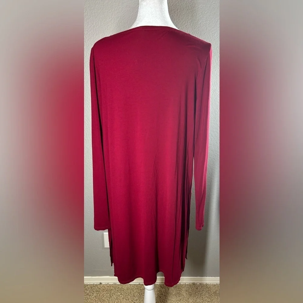 Eileen Fisher Dark Red Long Sleeve Jersey Dress Sz SP Minimalist Quietly Luxury